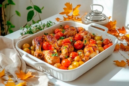 Ароматные куриные ножки с картошкой и помидорами: Рецепт, который покорит сердца